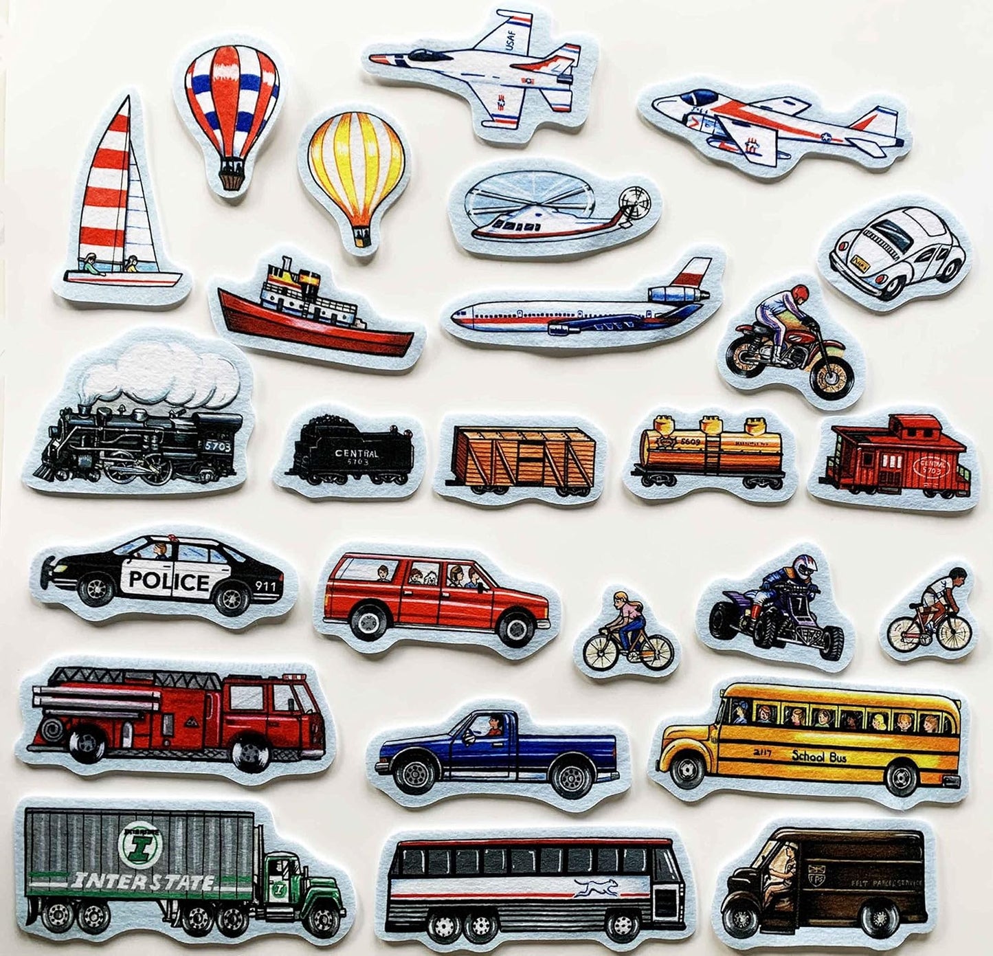 Cars Trucks Train Planes Transportation Felt Figures