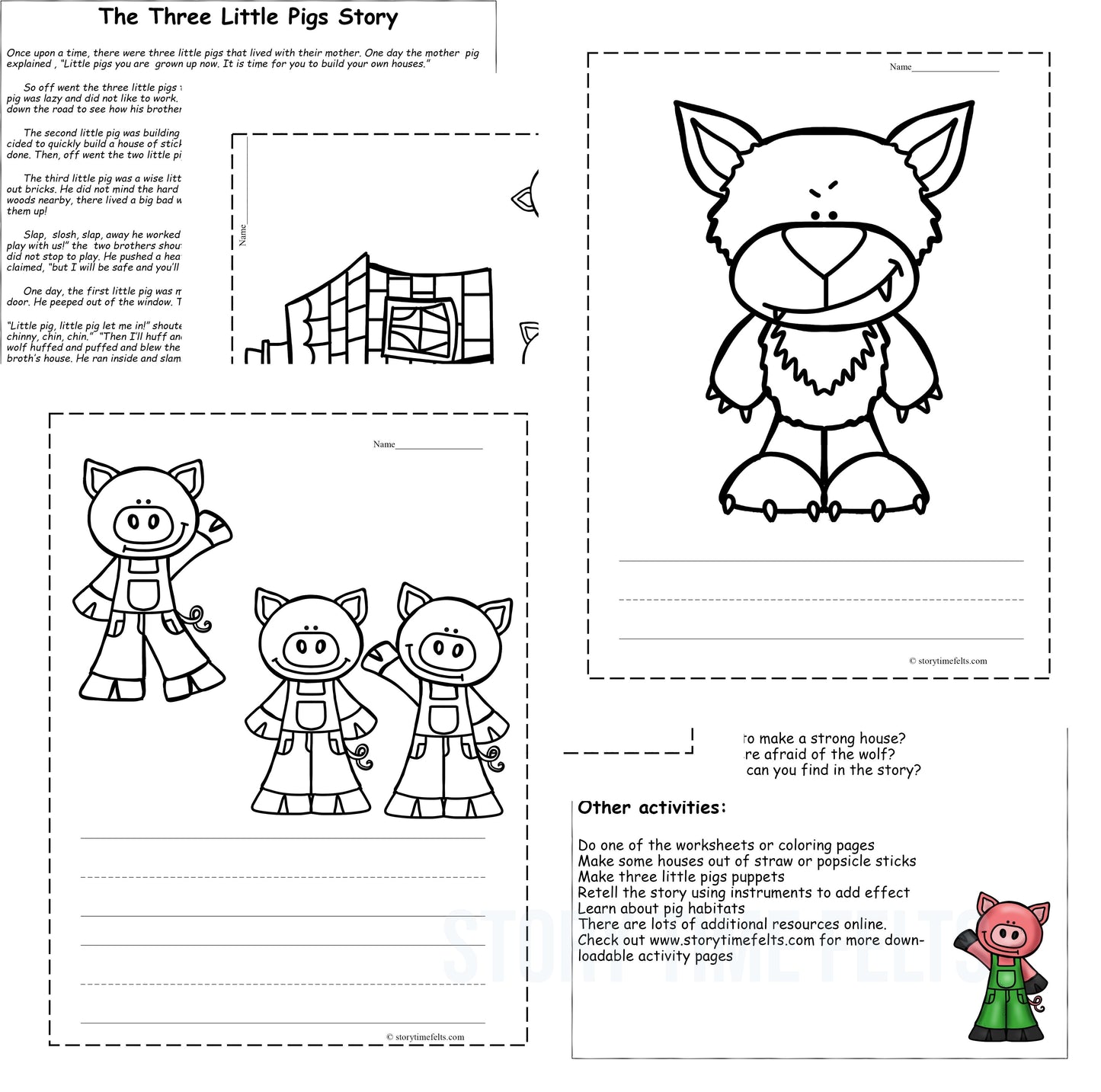 Three Pigs Story and Activity Pages