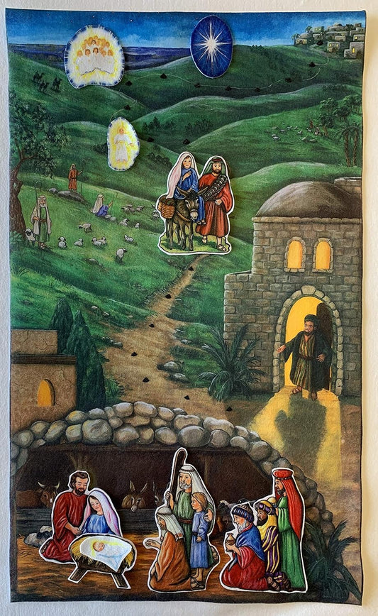 Christmas Nativity Advent Calendar Felt Flannel Board Set with Traveling Mary & Joseph