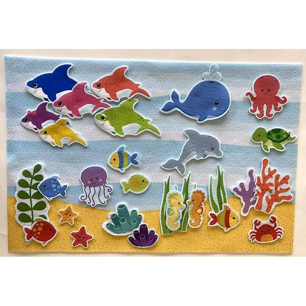 Baby Shark Family & Ocean Sea Life Creatures Plus Background