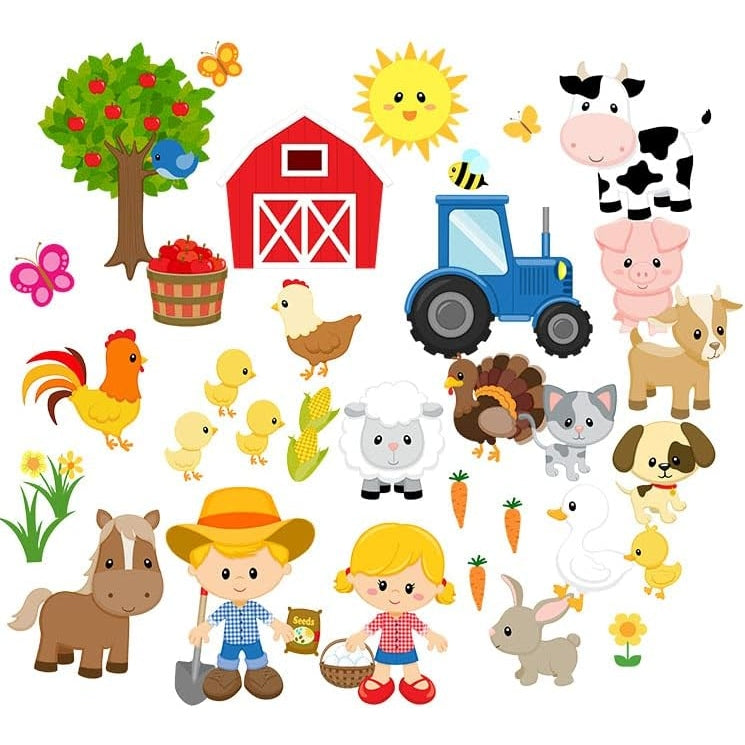 Farm Animals Felt Figures for Flannel Board Set Small- 37 pieces