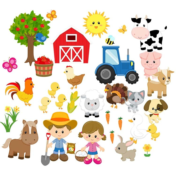 Farm Animals Felt Figures for Flannel Board Set Small- 37 pieces