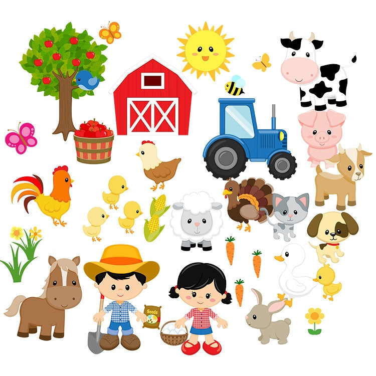 Farm Animals Felt Figures for Flannel Board Set Small- 37 pieces