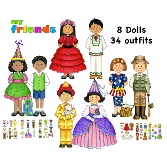 Dress Up Felt Doll Set 8 Dolls- My friends