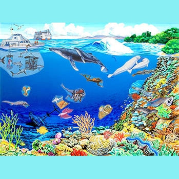 Ocean Sea Creatures Set With Background