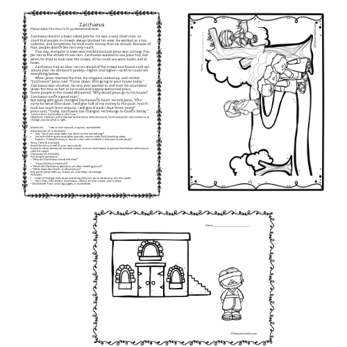 Zacchaeus Story Activity/Coloring Page for Felt Board Stories Story Time Felts